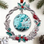Fluid Turquoise Metal X mas Wreath Holly leaf Ornament Front