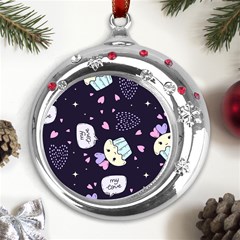 Cupcake Doodle Heart Love Metal Snowflake Red Crystal Round Ornament
