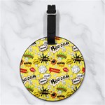 Cartoon Comics Pattern Nappa Leather Luggage Tag Round Back