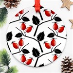 Rose Hip Pattern Branches Autumn Round Ornament (Two Sides) Back