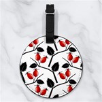 Rose Hip Pattern Branches Autumn Nappa Leather Luggage Tag Round Front