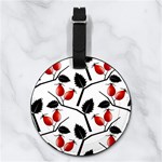 Rose Hip Pattern Branches Autumn Nappa Leather Luggage Tag Round Back