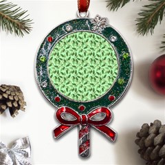 Leaves Pattern Texture Seamless Metal X mas Lollipop With Crystal Ornament