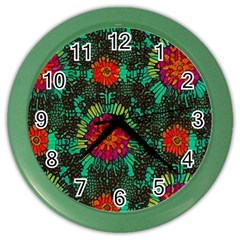 Mid Century Retro Floral 1970s 1960s Pattern 72 Color Wall Clock