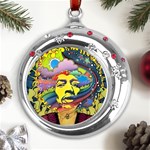 Psychedelic Rock Jimi Hendri Metal Snowflake Red Crystal Round Ornament Front