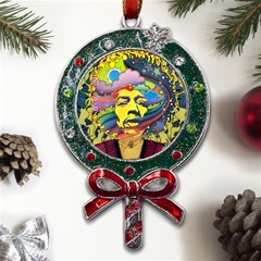 Psychedelic Rock Jimi Hendri Metal X mas Lollipop With Crystal Ornament