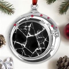 Dark Patch Art Crack Construction Metal Snowflake Red Crystal Round Ornament