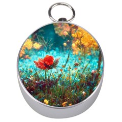 Flowers Detail Painting Nature Silver Compasses
