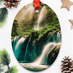 Waterfall Rocks Jungle Forest Oval Ornament (two Sides)