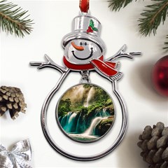 Waterfall Rocks Jungle Forest Metal Snowman Ornament