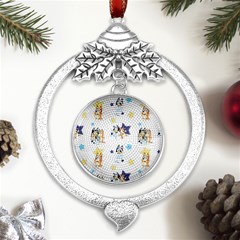 Bluey, Bluey Merch, Bluey Pattern, Bluey Bluey, Bingo, Bluey Design, Bluey Dog Metal Silver X mas Leaves Round Ornament