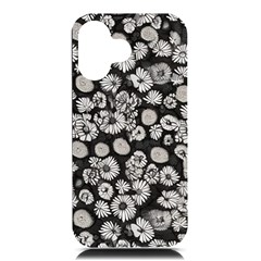 Mid Century Retro Floral 1970s 1960s Pattern 86 Iphone 16 Black Uv Print Pc Hardshell Case