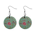 Mid Century Retro Floral 1970s 1960s Pattern 79 Mini Button Earrings Front