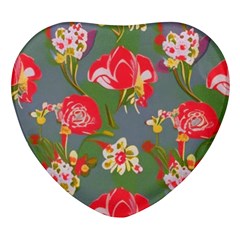 Mid Century Retro Floral 1970s 1960s Pattern 83 Heart Glass Fridge Magnet (4 Pack)