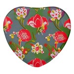 Mid Century Retro Floral 1970s 1960s Pattern 83 Heart Glass Fridge Magnet (4 pack) Front