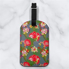 Mid Century Retro Floral 1970s 1960s Pattern 83 Nappa Leather Luggage Tag Rectangle