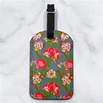 Mid Century Retro Floral 1970s 1960s Pattern 83 Nappa Leather Luggage Tag Rectangle Front