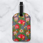 Mid Century Retro Floral 1970s 1960s Pattern 83 Nappa Leather Luggage Tag Rectangle Back