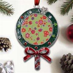 Mid Century Retro Floral 1970s 1960s Pattern 76 Metal X mas Lollipop With Crystal Ornament