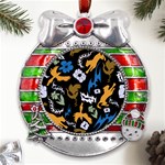 Pattern Design Seamless Texture Metal X Mas Ribbon With Red Crystal Round Ornament Front