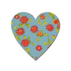 Mid Century Retro Floral 1970s 1960s Pattern 78 Heart Magnet