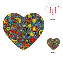 Mid Century Retro Floral 1970s 1960s Pattern 56 Playing Cards Single Design (heart)