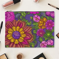 Mid Century Retro Floral 1970s 1960s Pattern 55 Cosmetic Bag (xl)