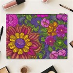 Mid Century Retro Floral 1970s 1960s Pattern 55 Cosmetic Bag (XL) Back