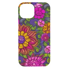 Mid Century Retro Floral 1970s 1960s Pattern 55 Iphone 15 Black Uv Print Pc Hardshell Case