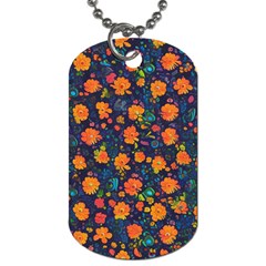 Mid Century Retro Floral 1970s 1960s Pattern 61 Dog Tag (one Side)