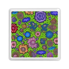 Mid Century Retro Floral 1970s 1960s Pattern 59 Memory Card Reader (square)