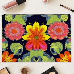 Mid Century Retro Floral 1970s 1960s Pattern 54 Cosmetic Bag (xxl)