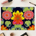 Mid Century Retro Floral 1970s 1960s Pattern 54 Cosmetic Bag (XXL) Front