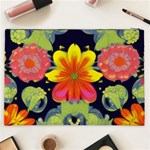 Mid Century Retro Floral 1970s 1960s Pattern 54 Cosmetic Bag (XXL) Back