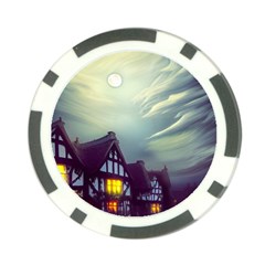 Village Moon Cloudy Historical Tudor Architecture Houses Town Night Windows City Poker Chip Card Guard