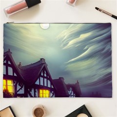 Village Moon Cloudy Historical Tudor Architecture Houses Town Night Windows City Cosmetic Bag (xxl)