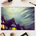 Village Moon Cloudy Historical Tudor Architecture Houses Town Night Windows City Cosmetic Bag (XXL) Back