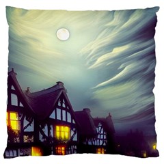 Village Moon Cloudy Historical Tudor Architecture Houses Town Night Windows City Standard Premium Plush Fleece Cushion Case (two Sides)