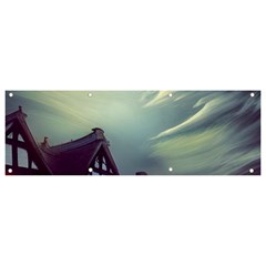 Village Moon Cloudy Historical Tudor Architecture Houses Town Night Windows City Banner And Sign 9  X 3 