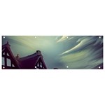 Village Moon Cloudy Historical Tudor Architecture Houses Town Night Windows City Banner and Sign 9  x 3  Front