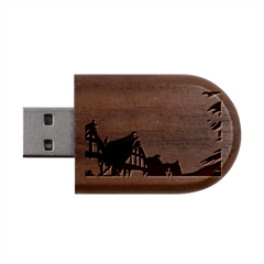 Village Moon Cloudy Historical Tudor Architecture Houses Town Night Windows City Wood Oval Usb Flash Drive