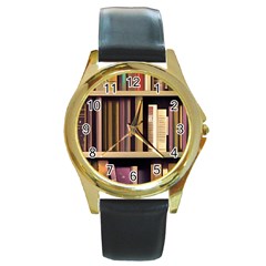 Books Bookshelves Office Fantasy Background Artwork Book Cover Apothecary Book Nook Literature Libra Round Gold Metal Watch