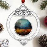Wildflowers Field Outdoors Clouds Trees Cover Art Storm Mysterious Dream Landscape Metal Silver X mas Leaves Round Ornament Front