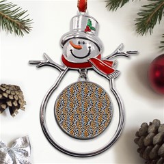 Blue Brown Leopard Metal Snowman Ornament