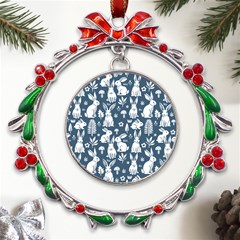 Easter Bunny Pattern Metal X mas Wreath Ribbon Ornament
