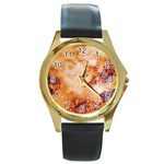 Burnt paper texture print design Round Gold Metal Watch Front