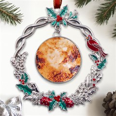 Burnt Paper Texture Print Design Metal X mas Wreath Holly Leaf Ornament