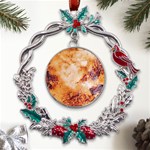 Burnt paper texture print design Metal X mas Wreath Holly leaf Ornament Front