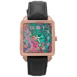 Green Pour Rose Gold Leather Watch  Front
