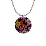 Mid Century Retro Floral 1970s 1960s Pattern 70 1  Button Necklace Front